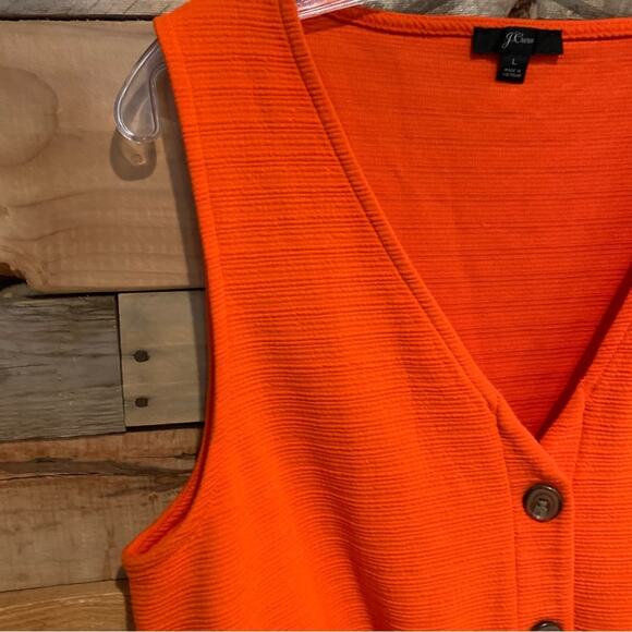 J. Crew Tie-front Button Down Textured Tank Top Bright Orange Sz L Preppy Summer - Picture 7 of 15